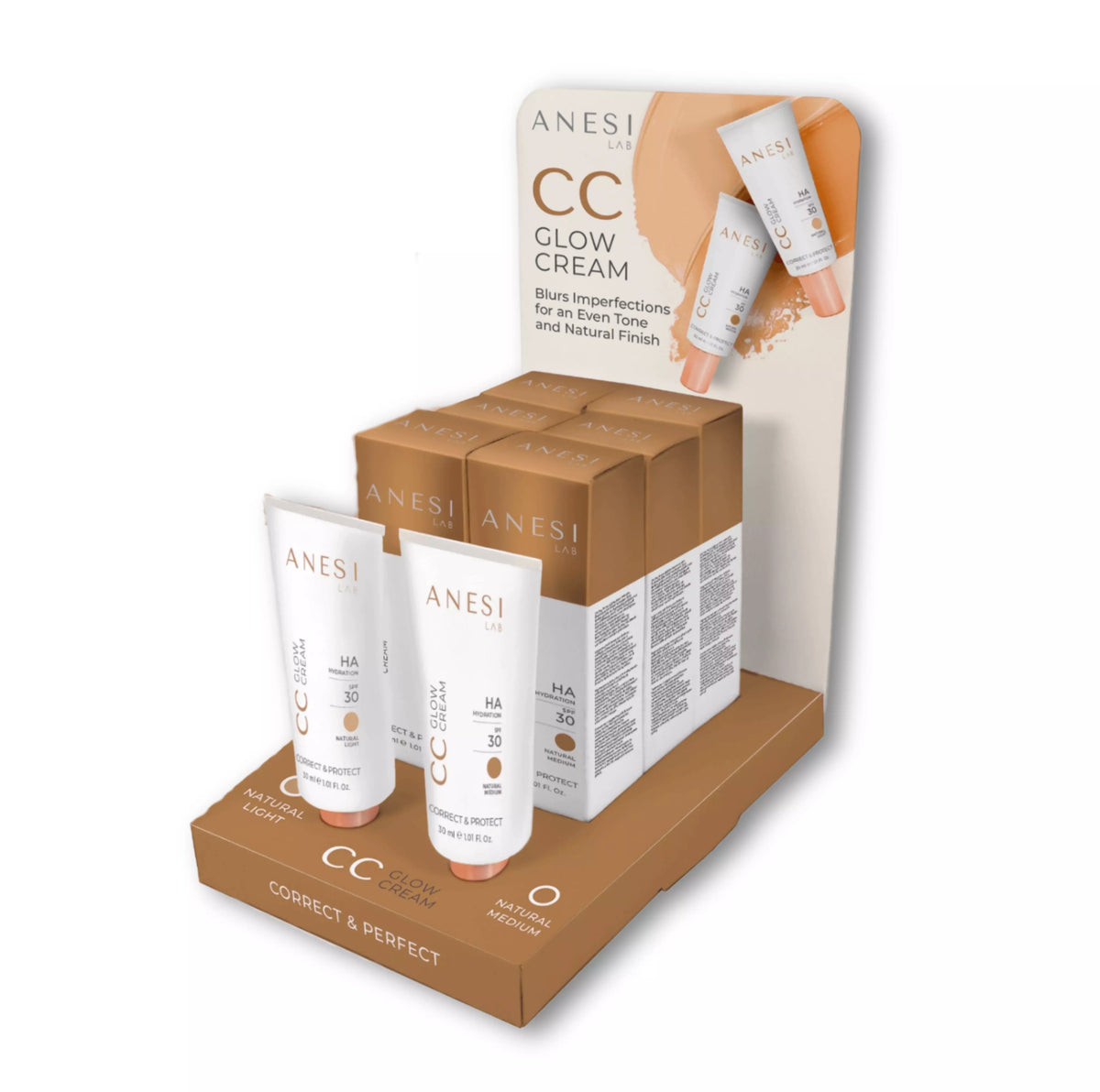 Anesi Lab CC Glow Cream Display - 6 Light, 6 Medium, 2 Testers