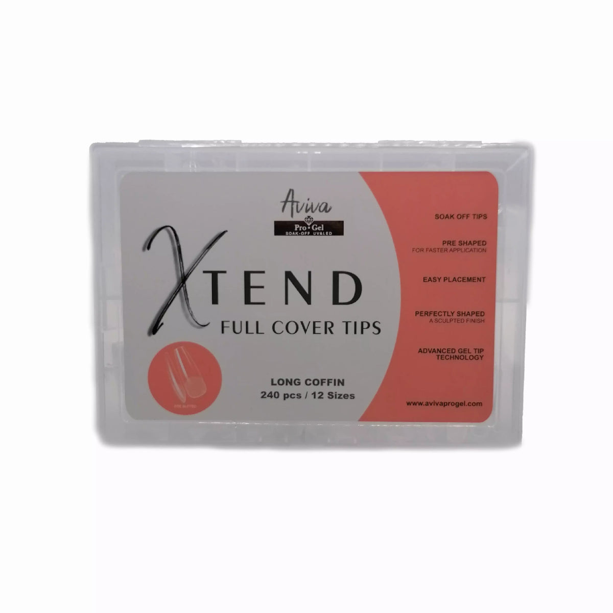 Aviva ProGel XTend Full Cover Gel Tips (Prebuffed) Long Coffin